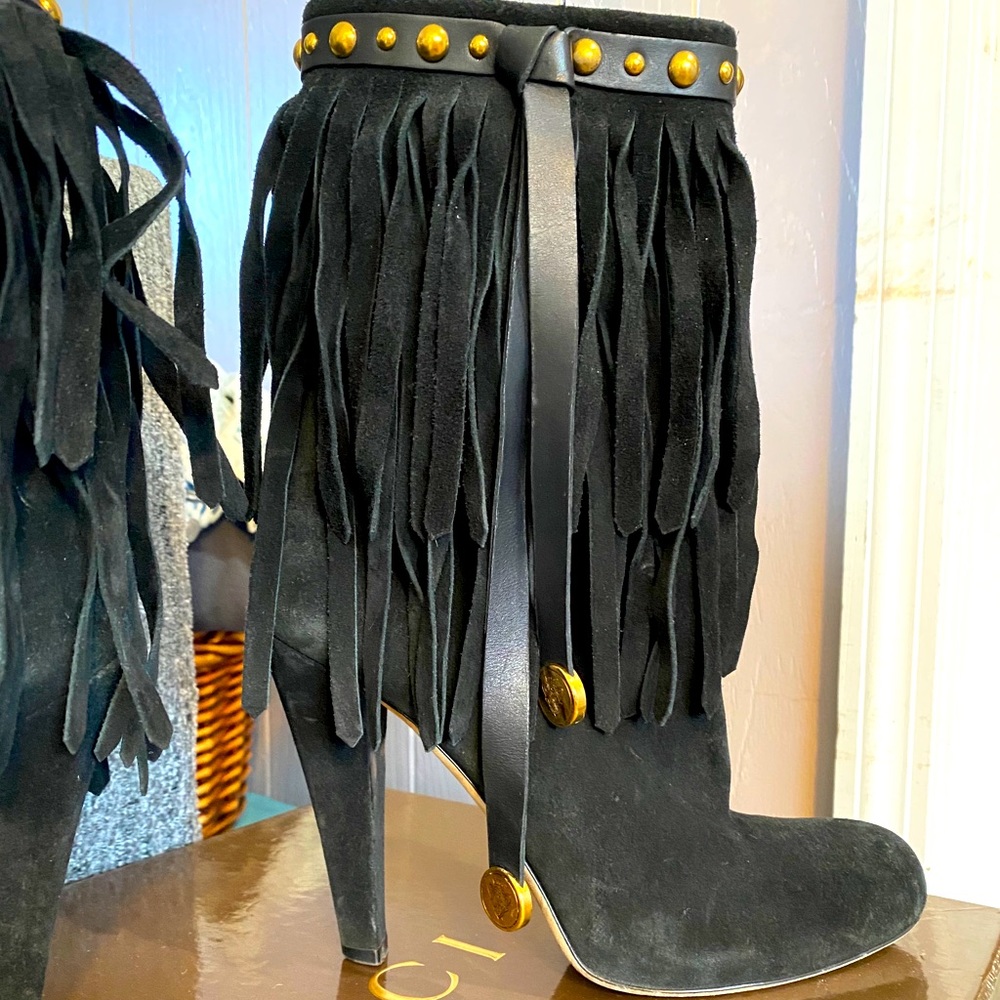 Gucci Black Suede Studded Finge Boots 38